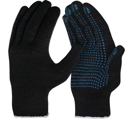 Перчатки ООО ЛидерТекс 10 класс, 6 нитей, черные с ПВХ 2-ой оверлок, упаковка 200 пар 4570000000639