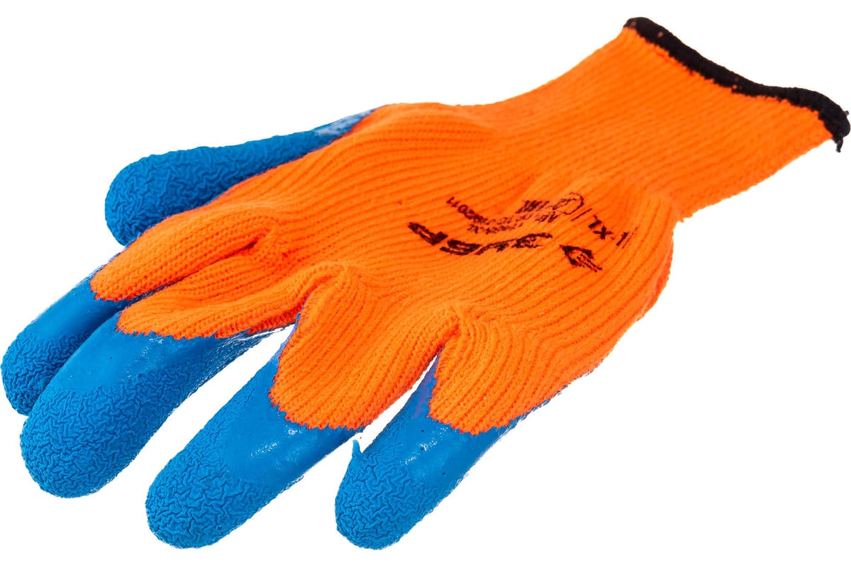 Утепленные, акриловые перчатки с рельефным латексным покрытием Зубр .