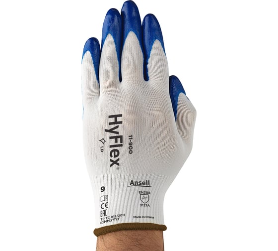 Перчатки маслоотталкивающие от механических повреждений Ansell HyFlex 11-900, размер 9 11-900-9