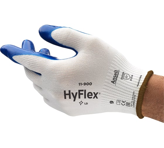 Перчатки маслоотталкивающие от механических повреждений Ansell HyFlex 11-900, размер 9 11-900-9