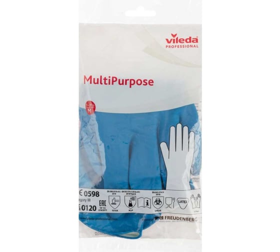 Многоцелевые латексные перчатки Vileda Professional, синий, M (ст. арт. 100753) 174353 1