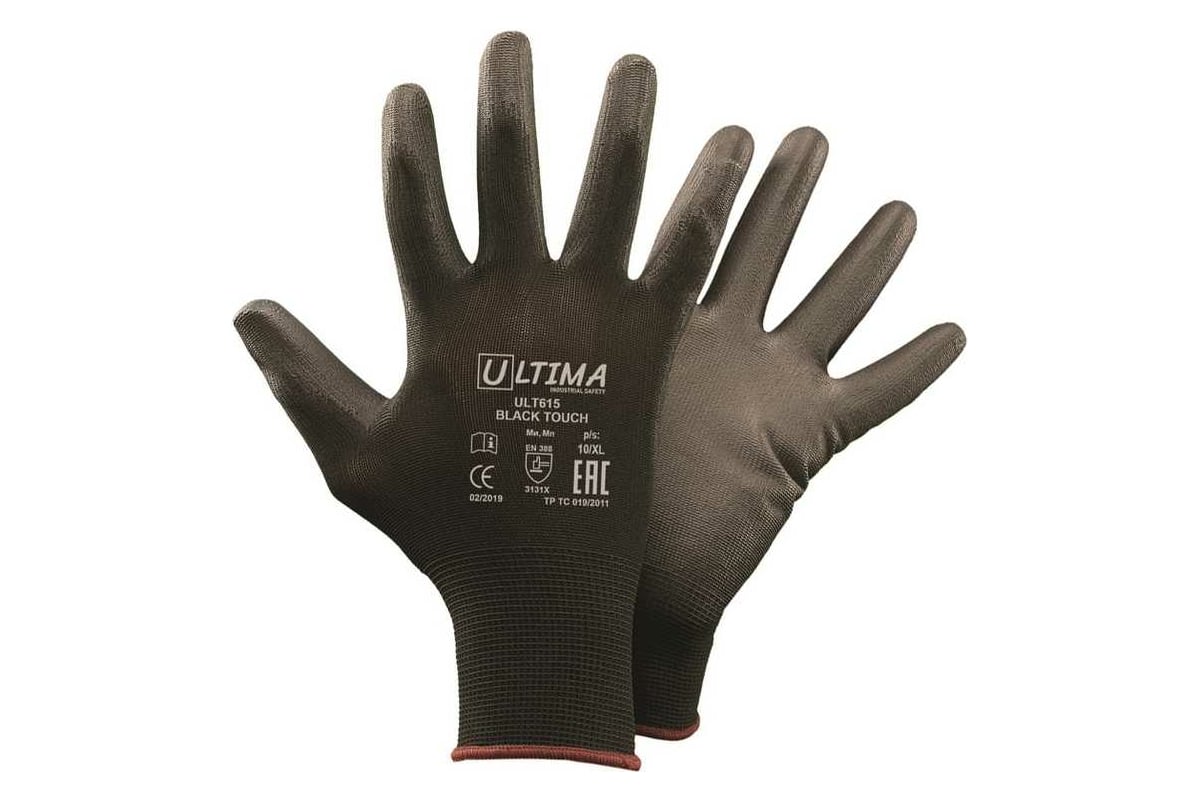 Нейлоновые перчатки с полиуретановым покрытием ULTIMA BLACK TOUCH черные  ULT615/XL - выгодная цена, отзывы, характеристики, 1 видео, фото - купить в  Москве и РФ