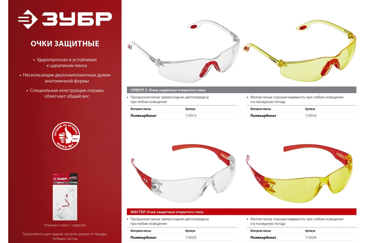 Защитные открытые очки Зубр Спектр 3 желтые 110316 - выгодная цена ...