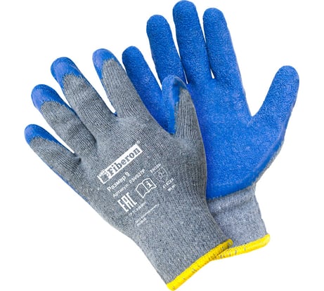 Перчатки Fiberon Стойкость к нагрузкам при тяжёлой работе, хлопок+полиэстер, текстурированное латексное покрытие, в и/у, 9(L), серый+синий 129147
