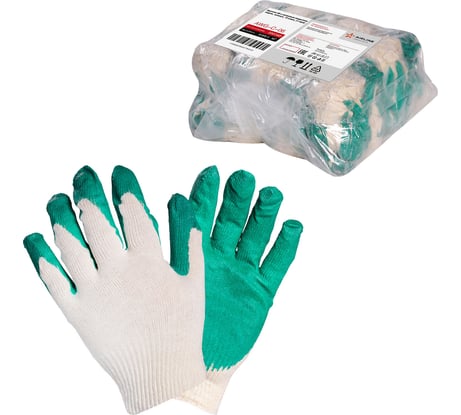 Перчатки трикотажные Airline ХБ с латексным покрытием ладони, зеленые, (1 пара) 13 класс, мод.703, (200 шт.) AWG-C-06