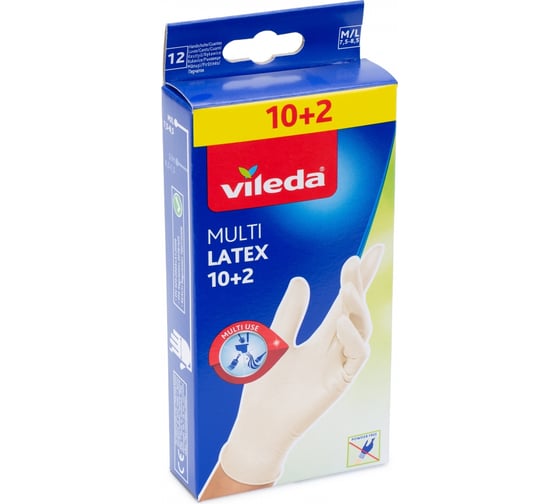 Одноразовые перчатки VILEDA 10 шт+2 в упаковке, размер L, набор 2 шт. 145944/2