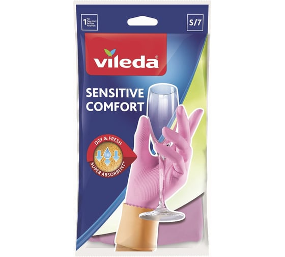 Перчатки для деликатных работ VILEDA Sensitive Comfort, размер S, 2 шт, 105392/2