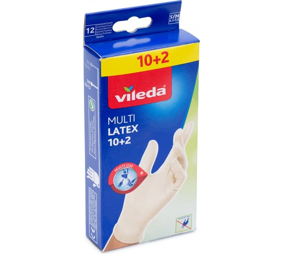 Одноразовые перчатки VILEDA 10 шт+2 в упаковке, размер S/M, набор 2 шт. 145943/2