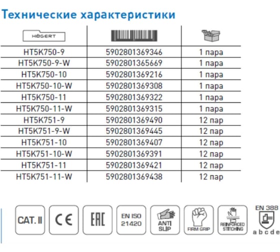 Перчатки рабочие с вспененным латексом HOEGERT TECHNIK RODER размер 11 HT5K750-11-W