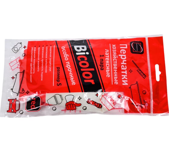 Перчатки хозяйственные Континентпак BiColor красно-белые S (120) 139464