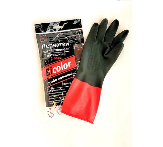 Перчатки хозяйственные Континентпак BiColor черно-красные L (120) 139466