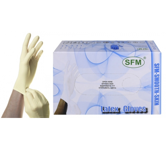 Смотровые нестерильные латексные опудренные перчатки SFM Hospital Products GmbH, размер М, 67104 1