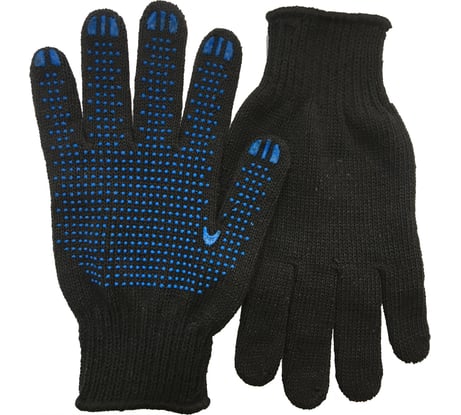 Хлопчатобумажные перчатки ПК Уралтекс «ПРИМА», черные, 7,5 класс, 6-нит., 24 см, с ПВХ "Точка", ПР-04