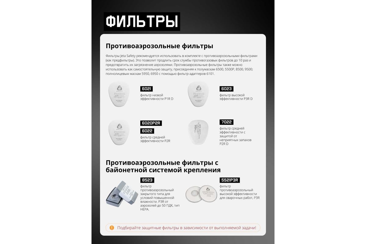 Фильтр Jeta Safety ABEK1 6541 в комплекте (предфильтры + держатели ...
