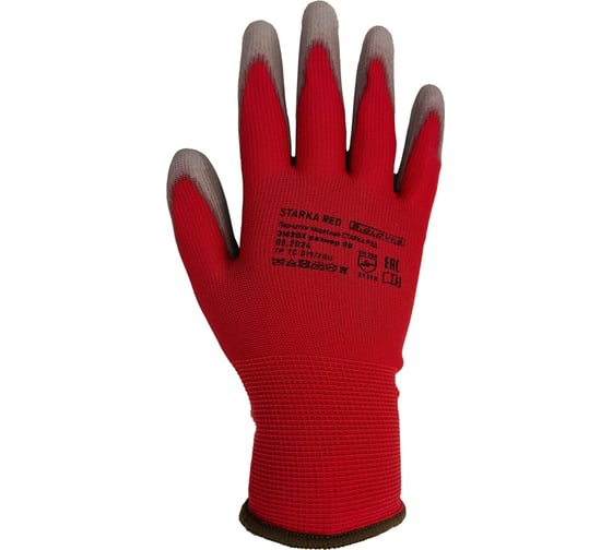 Перчатки нейлоновые с полиуретановым покрытием S. GLOVES "STARKA RED" красные, размер 08,31620Х-08 1