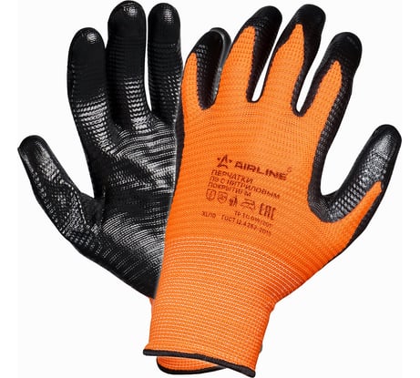 Полиэфирные перчатки с двухслойным нитриловым покрытием ладони Airline р.XL, оранжевый/черный AWG-L-03