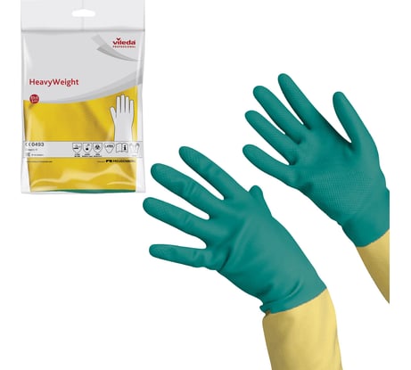 Хозяйственные латексные перчатки VILEDA, с х/б напылением, размер L, 602155