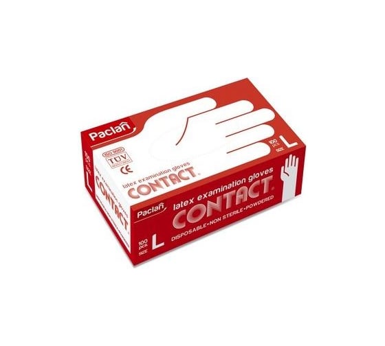 Латексные опудренные перчатки PACLAN Contact, комплект 50 пар, размер L большой, 600681