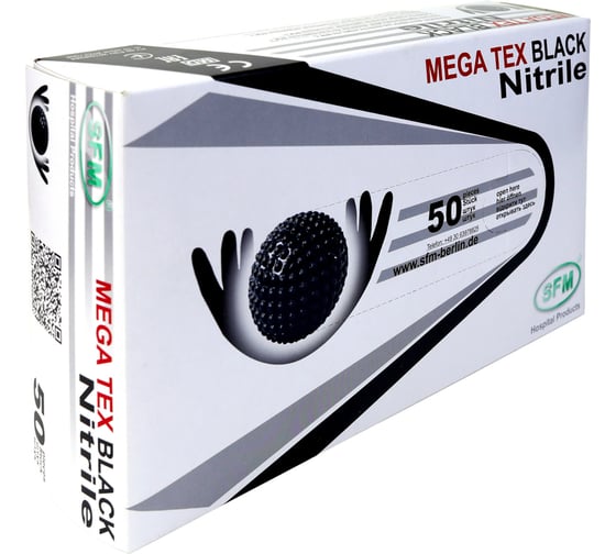 Перчатки SFM HIGH RISK НИТРИЛ MEGA TEX BLACK ОЧ.БОЛ. (XL, 9-9,5) (Германия) 4036534909201