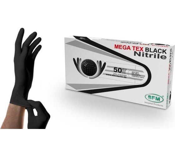 Перчатки SFM HIGH RISK НИТРИЛ MEGA TEX BLACK БОЛ. (L, 8-9) (Германия) 4036534908204 1