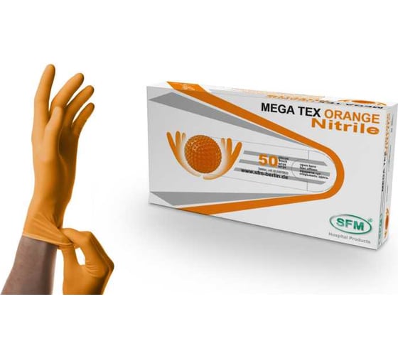 Перчатки SFM HIGH RISK НИТРИЛ MEGA TEX ORANGE СРЕДН. (M, 7-8) (Германия) 4036534913208 1