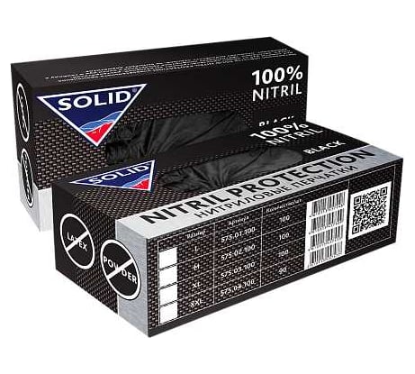 Нитриловые перчатки SOLID NITRIL PROTECTION черные, размер XL, упаковка 100шт 575.03.100