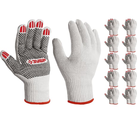 Перчатки с ПВХ покрытием (точка) ЗУБР Оптима М (8), х/б, 10 класс, 10 пар 11440-М10 11440-M10