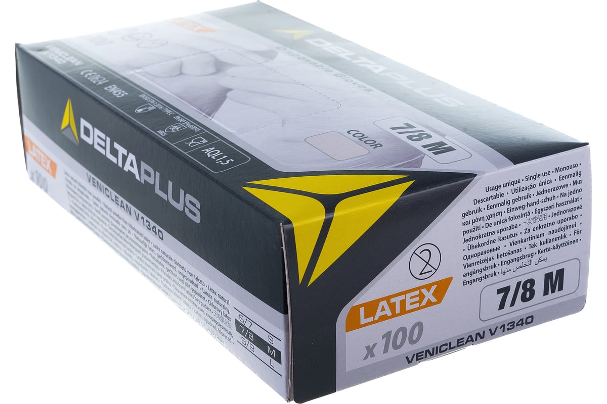 Латексные перчатки Delta Plus V1340, без напыления, р. 8, 100 перчаток ...