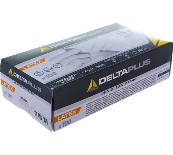 Латексные перчатки Delta Plus V1340, без напыления, р. 8, 100 перчаток V1340**08