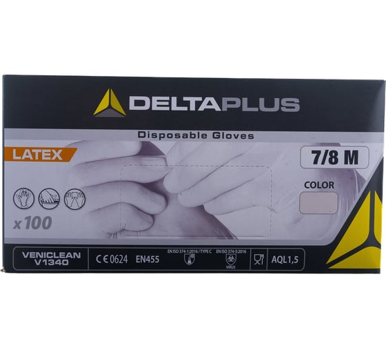 Латексные перчатки Delta Plus V1340, без напыления, р. 8, 100 перчаток V1340**08