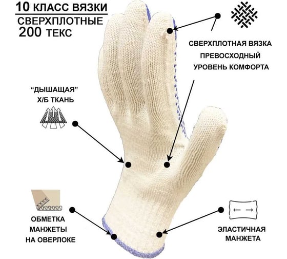 Master-Pro Перчатки рабочие Master-Pro ЭКСТРА плотные 10 класс вязки,3 пары Master-Pro® 5510-EX-3
