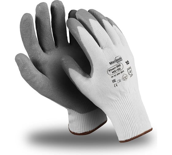 Перчатки Manipula Specialist ЮНИТ-300 (MG-124), нейлон, Nitfoam частичный, оверлок, бело-серый Пер 666/1/7 1