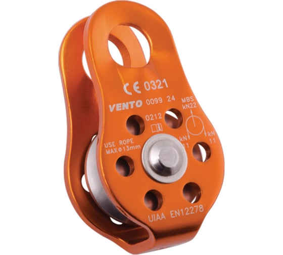 Блок-ролик одинарный VENTO Спасатель ЛЮКС дюраль с подшипником (СE, UIAA), vnt 1099 1