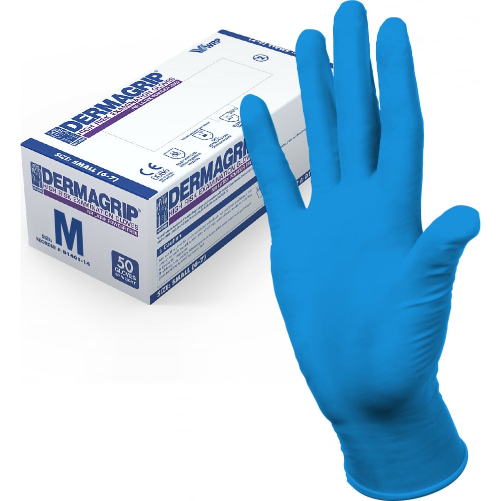 Смотровые латексные перчатки DERMAGRIP HIGH RISK 50 штук, размер M .