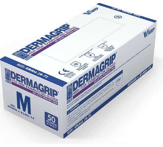 Латексные перчатки DERMAGRIP HIGH RISK 50 штук, размер M CT0000000686