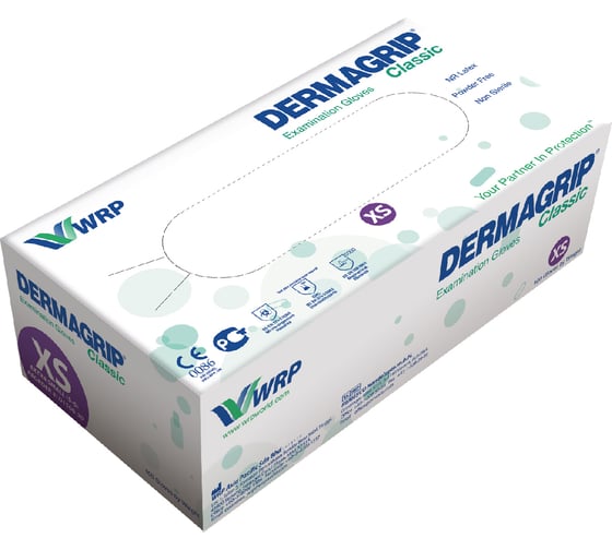 Смотровые латексные перчатки DERMAGRIP CLASSIC 100 штук, размер XS CT0000000689