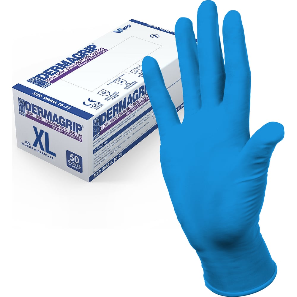 Смотровые латексные перчатки DERMAGRIP HIGH RISK 50 штук, размер XL ...
