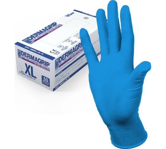 Смотровые латексные перчатки DERMAGRIP HIGH RISK 50 штук, размер XL CT0000000688 1