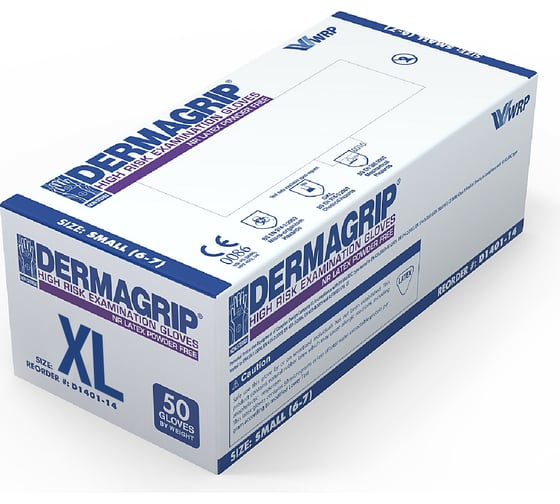 Смотровые латексные перчатки DERMAGRIP HIGH RISK 50 штук, размер XL CT0000000688