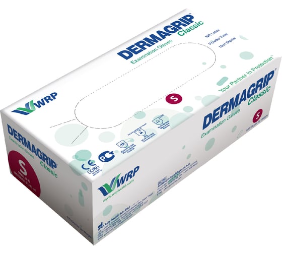 Смотровые латексные перчатки DERMAGRIP CLASSIC 100 штук, размер S CT0000000690