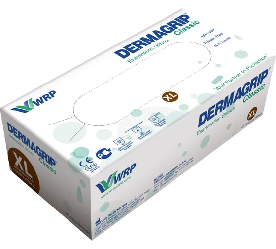 Смотровые латексные перчатки DERMAGRIP CLASSIC 100 штук, размер XL CT0000000693