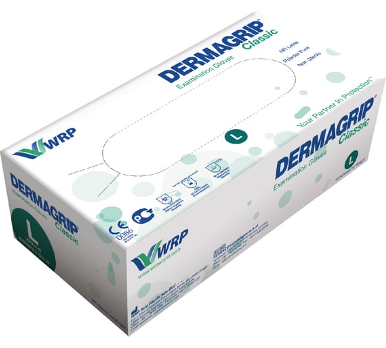 Смотровые латексные перчатки DERMAGRIP CLASSIC 100 штук, размер L CT0000000692