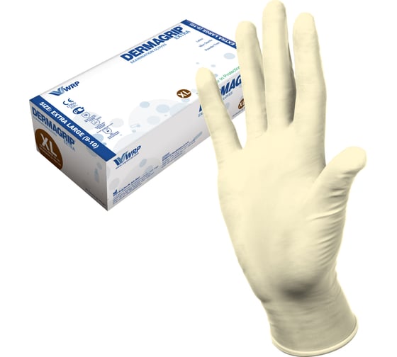 Смотровые перчатки DERMAGRIP EXTRA, латекс, 50 штук, размер XL CT0000000674