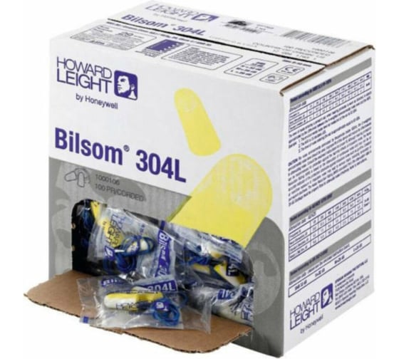 Беруши со шнурком Honeywell Howard Leight Bilsom 304 Large, 100 пар 1000106