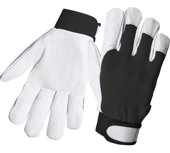 Кожаные перчатки Jeta Safety утепленные, манжета велкро, белый/черный JLE305-8/М 1