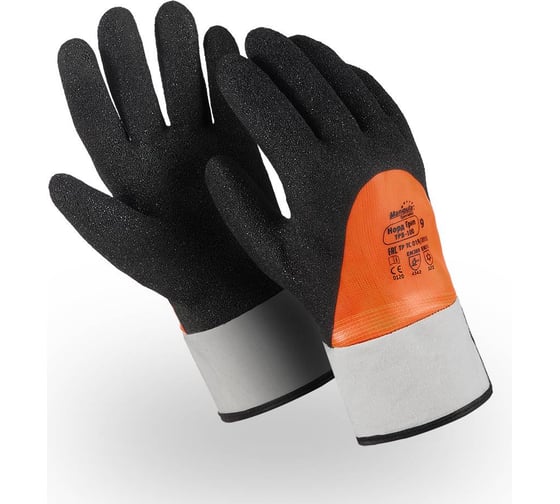 Перчатки Manipula Specialist НОРД ГРИП (WG-761), акрил, нейлон, ПВХ + Coral Grip 3/4, крага, цвет черно-оранжевый (10) Пер 711/10 1
