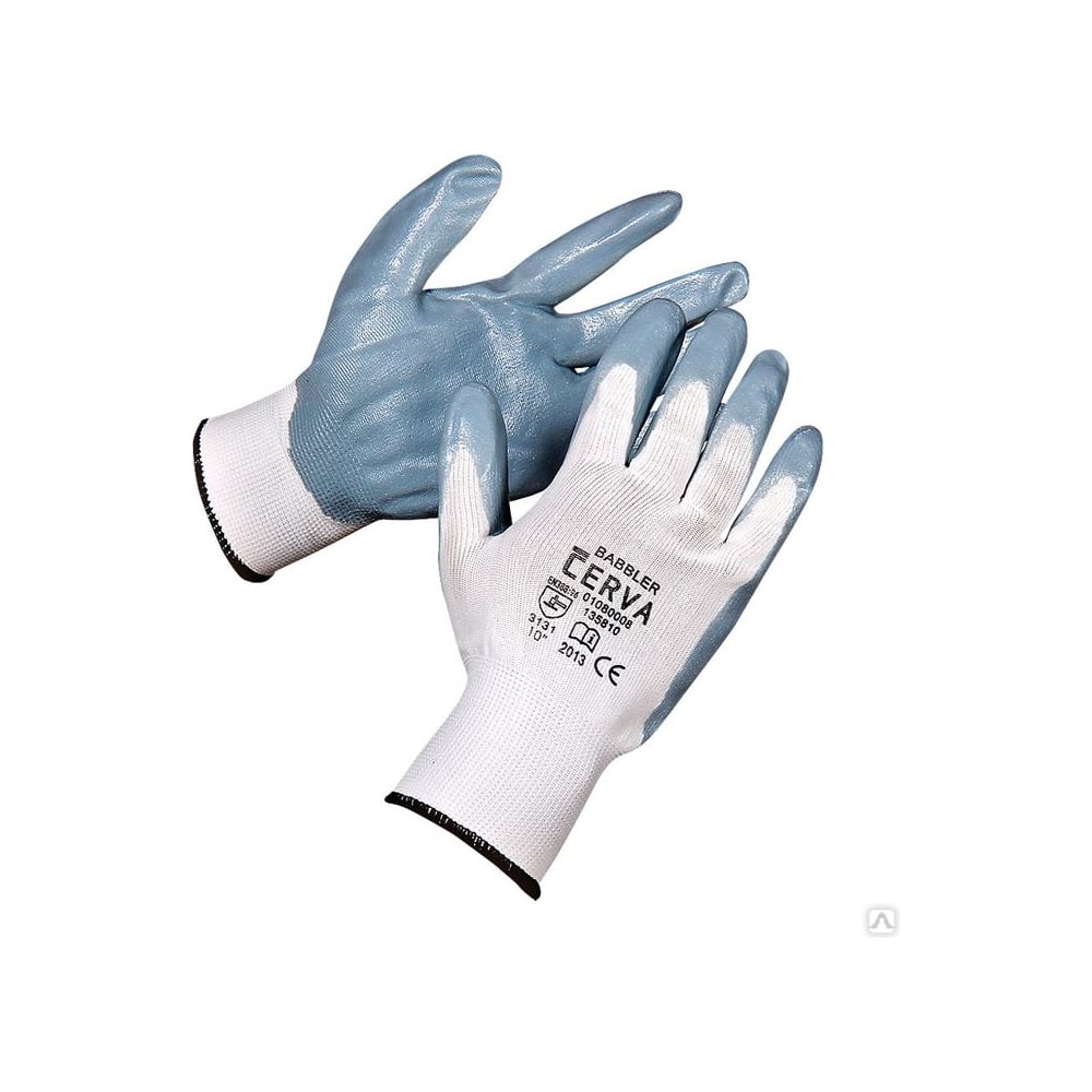 Перчатки CERVA БАББЛЕР 135810, цвет белый/серый, нейлон, покрытие ...