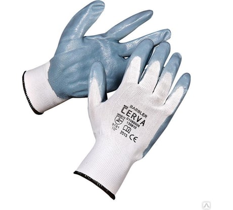 Перчатки CERVA БАББЛЕР 135810, цвет белый/серый, нейлон, покрытие частичное нитрил, р.9 291866-9