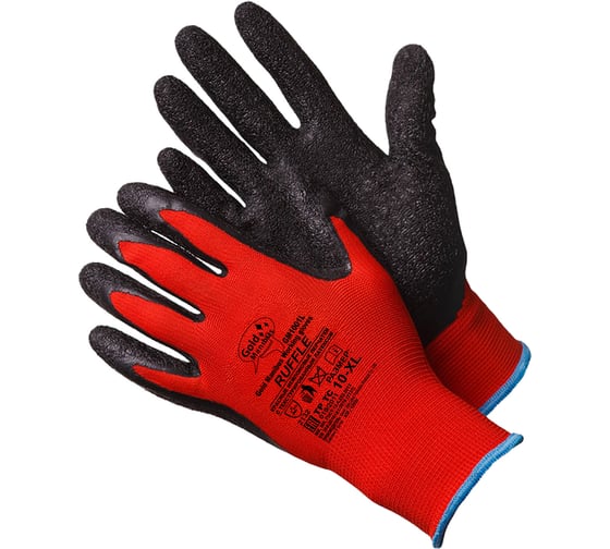 Нейлоновые перчатки Gold Manibus GM1001L- 9 Ruffle красные с текстурированным латексом.9 (L) 12/240 GM1001L-9