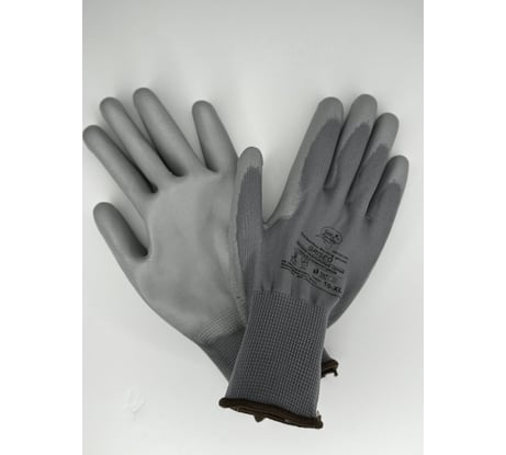 Нейлоновые перчатки Gold Manibus Griseo серые с полиуритановым покрытием р.10 (XL) 12/240 GM1001PU-grey-10